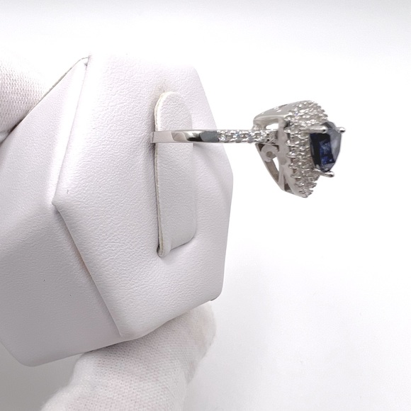 Sale $20 Firm! Sterling Silver Trillion Shape Tanzanite Cz and Clear Cz Ring - Picture 7 of 16